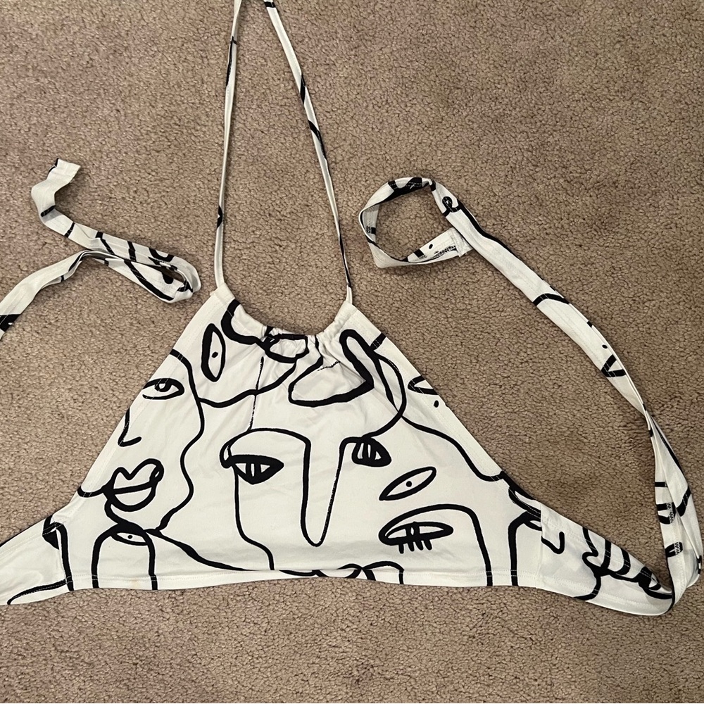 Abstract Face Print Halter Top